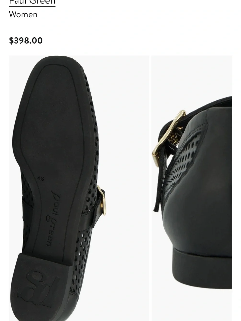 Paul Green Black Perforated Mary Jane with Gold Buckle